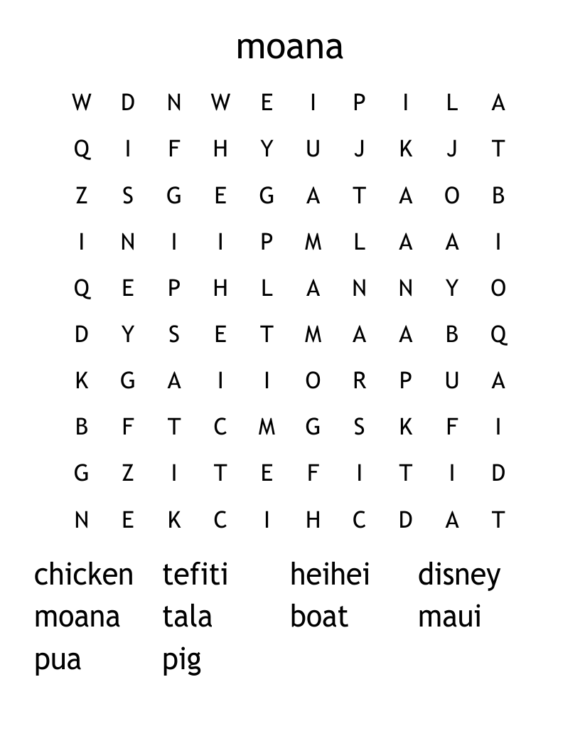 Moana Crossword Puzzles Printable Moana Crossword Puzzles Printable