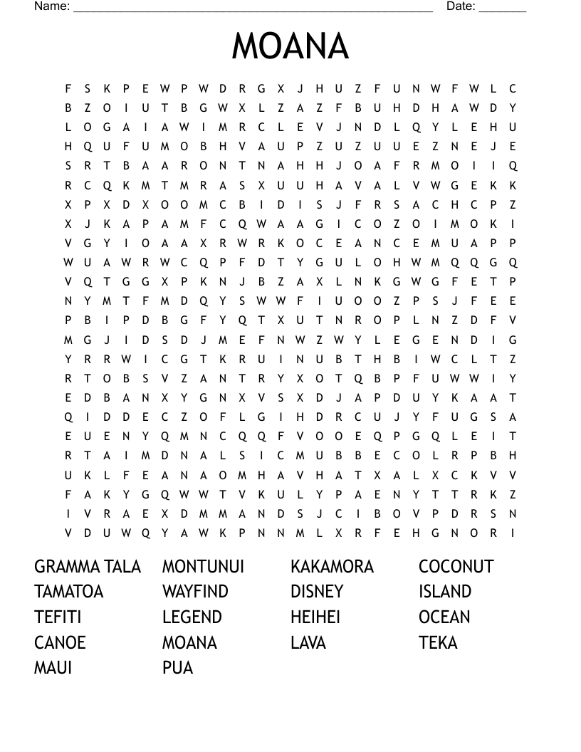 MOANA Word Search WordMint MOANA Word Search WordMint
