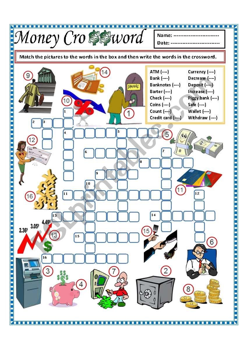 Money Crossword part 3 ESL Worksheet By Missola Money Crossword part 3 ESL Worksheet By Missola