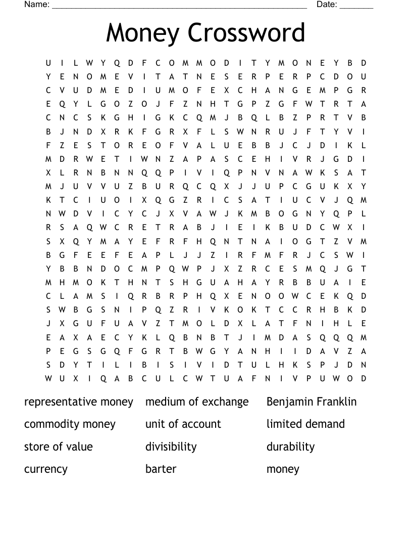 Money Crossword Word Search WordMint Money Crossword Word Search WordMint