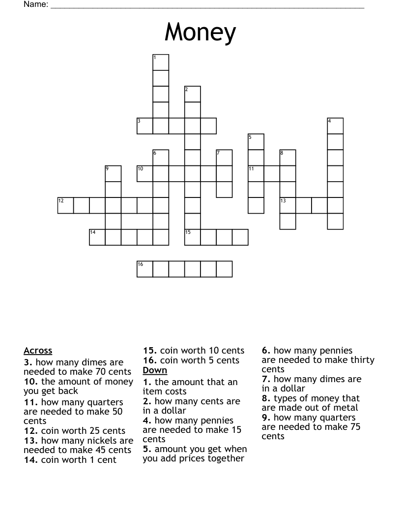 Money Crossword WordMint Money Crossword WordMint