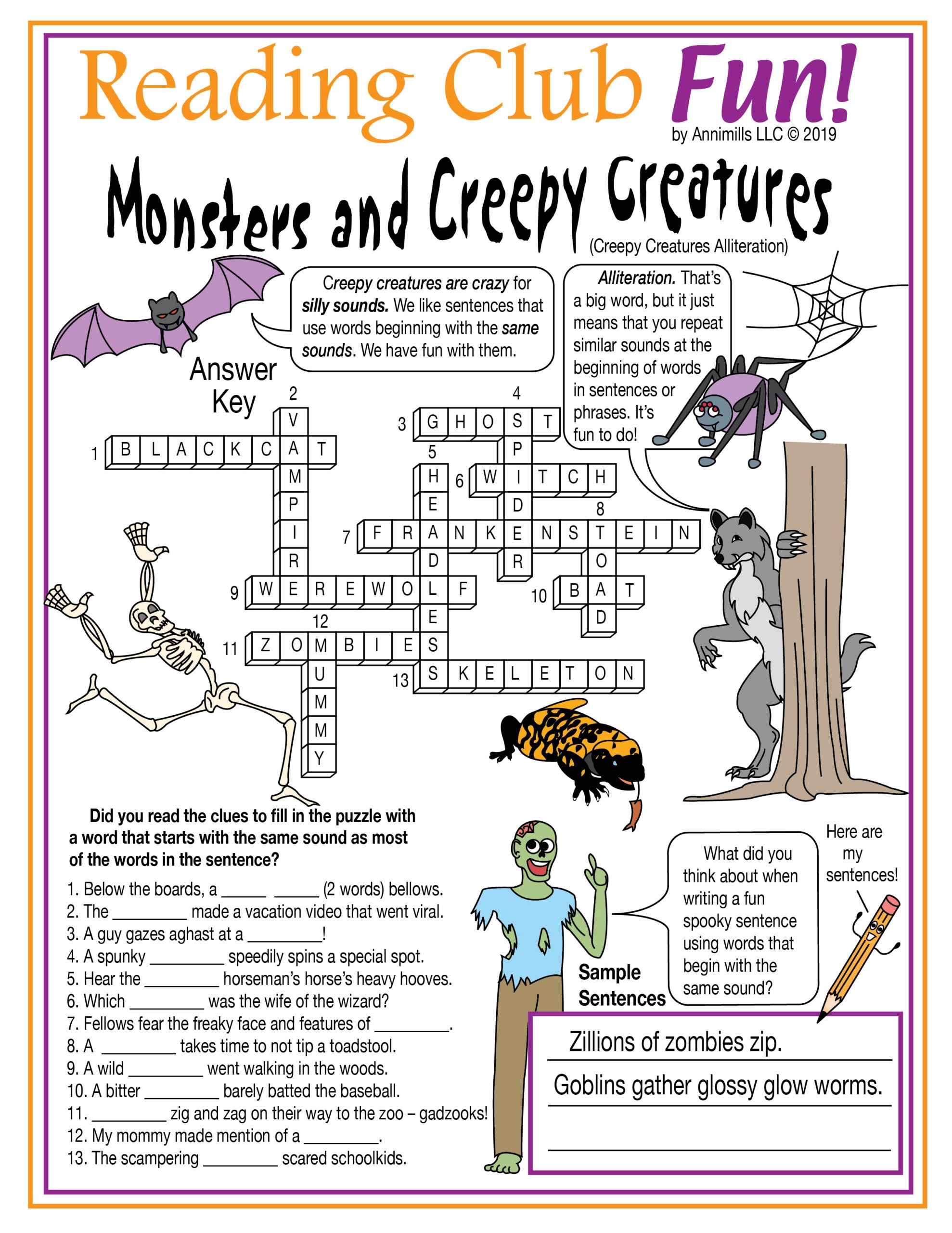 Monsters And Creepy Creatures Anytime Fun Alliteration Printable Crossword Made By Teachers Monsters And Creepy Creatures Anytime Fun Alliteration Printable Crossword Made By Teachers
