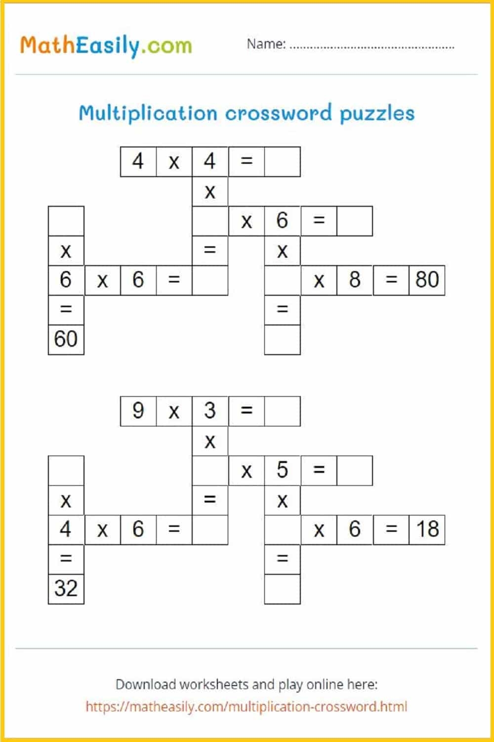multiplication crossword puzzles printable online multiplication crossword puzzles printable online