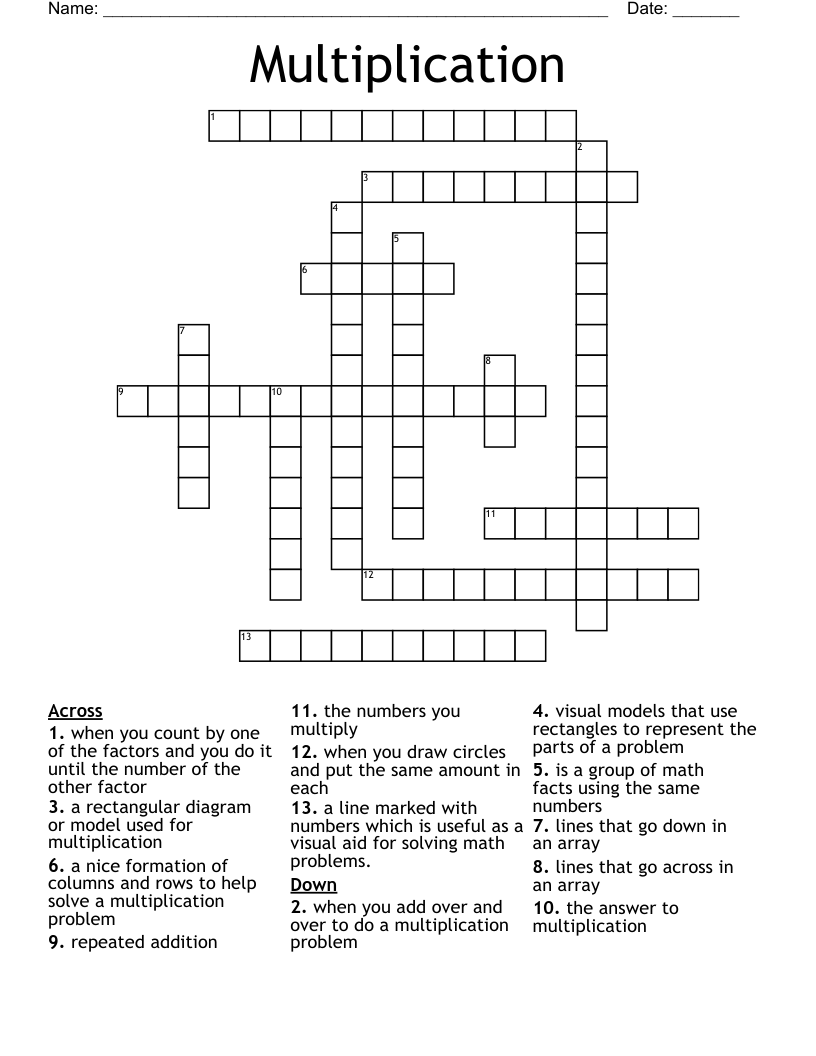 Multiplication Crossword WordMint Multiplication Crossword WordMint