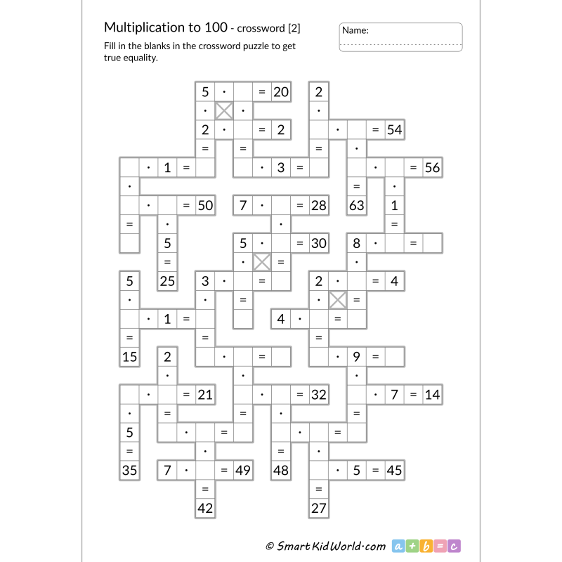multiplication facts to 100 math crossword for kids 2 smartkidworld multiplication facts to 100 math crossword for kids 2 smartkidworld