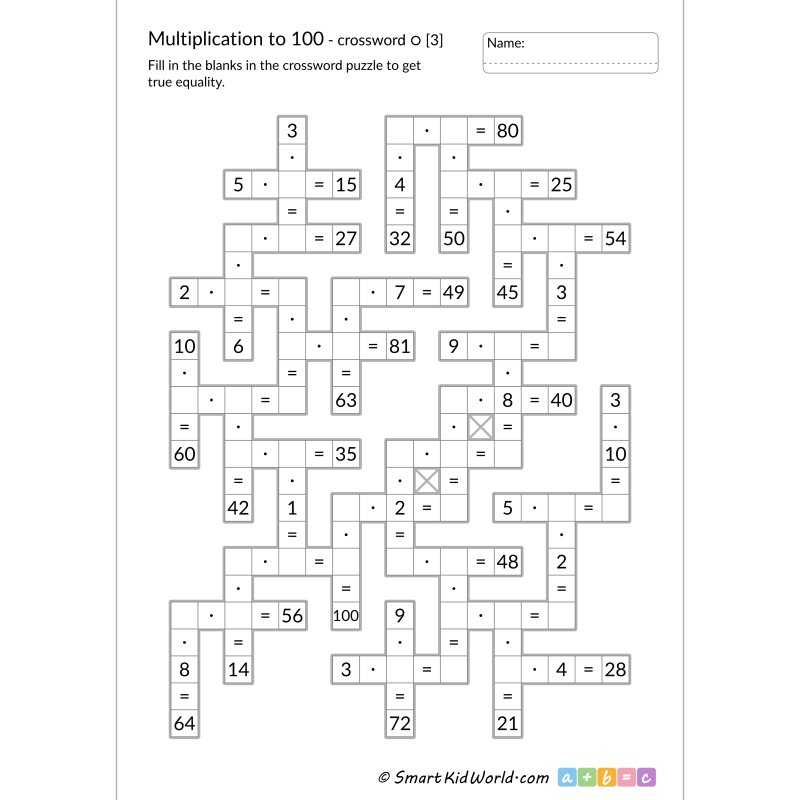 Multiplication Facts To 100 Math Crossword For Kids 3 SmartKidWorld Multiplication Facts To 100 Math Crossword For Kids 3 SmartKidWorld