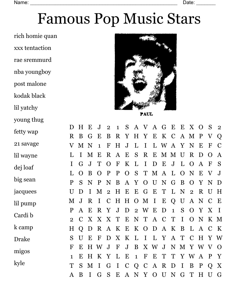 Pop Music Crossword Puzzles Printable Pop Music Crossword Puzzles Printable