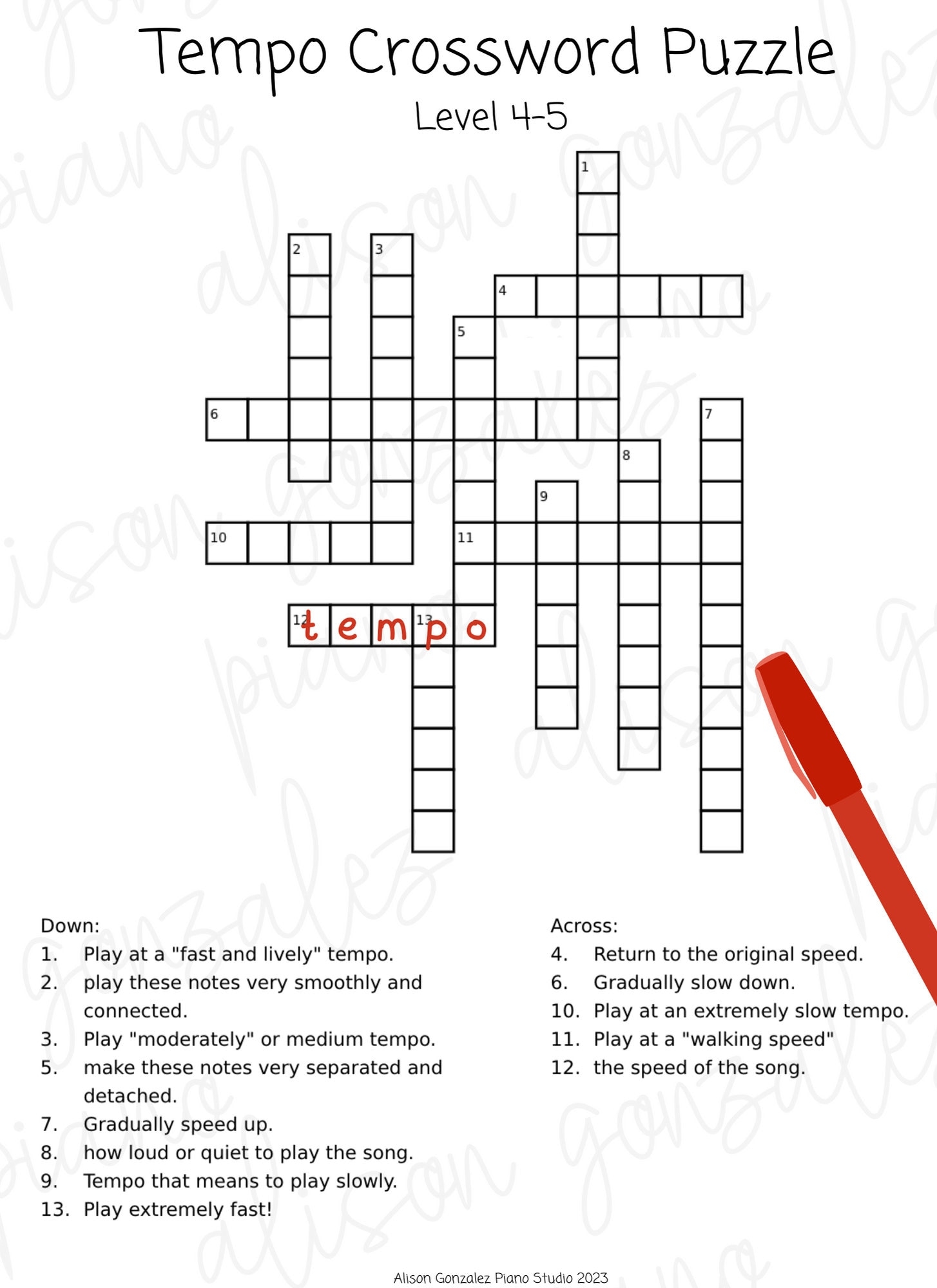 Free Printable Music Crossword Puzzles
