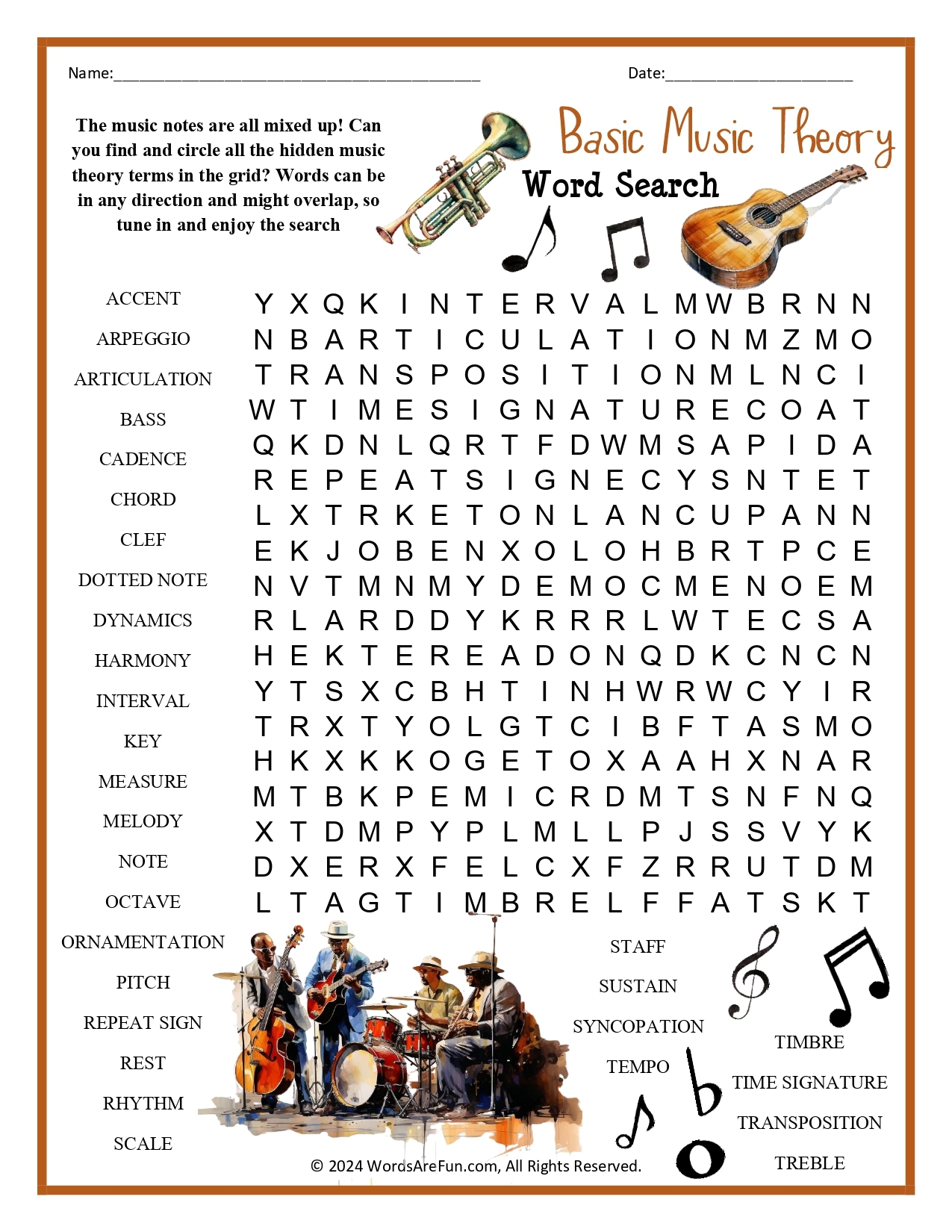 Music Word Search Puzzles