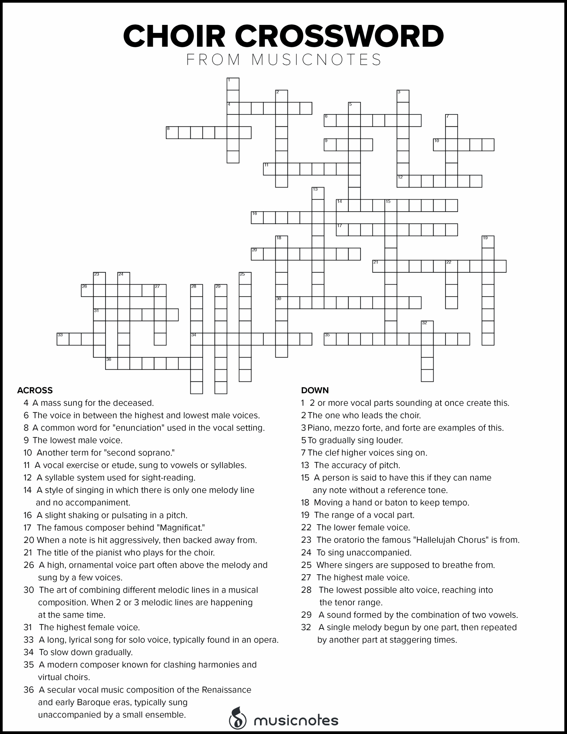 Musical Crossword Puzzles With Free Printables Musicnotes Now Musical Crossword Puzzles With Free Printables Musicnotes Now