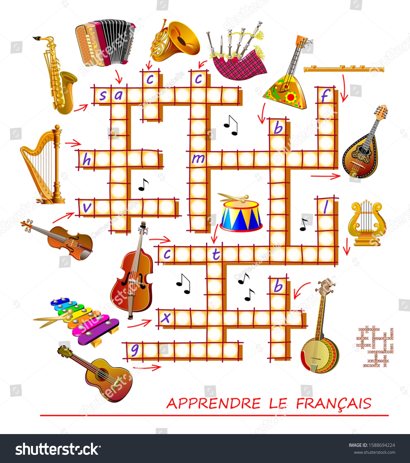 Musical Instruments Education Printable Crossword Puzzle Game Musical Instruments Learn Stock Vector Musical Instruments Education Printable Crossword Puzzle Game Musical Instruments Learn Stock Vector