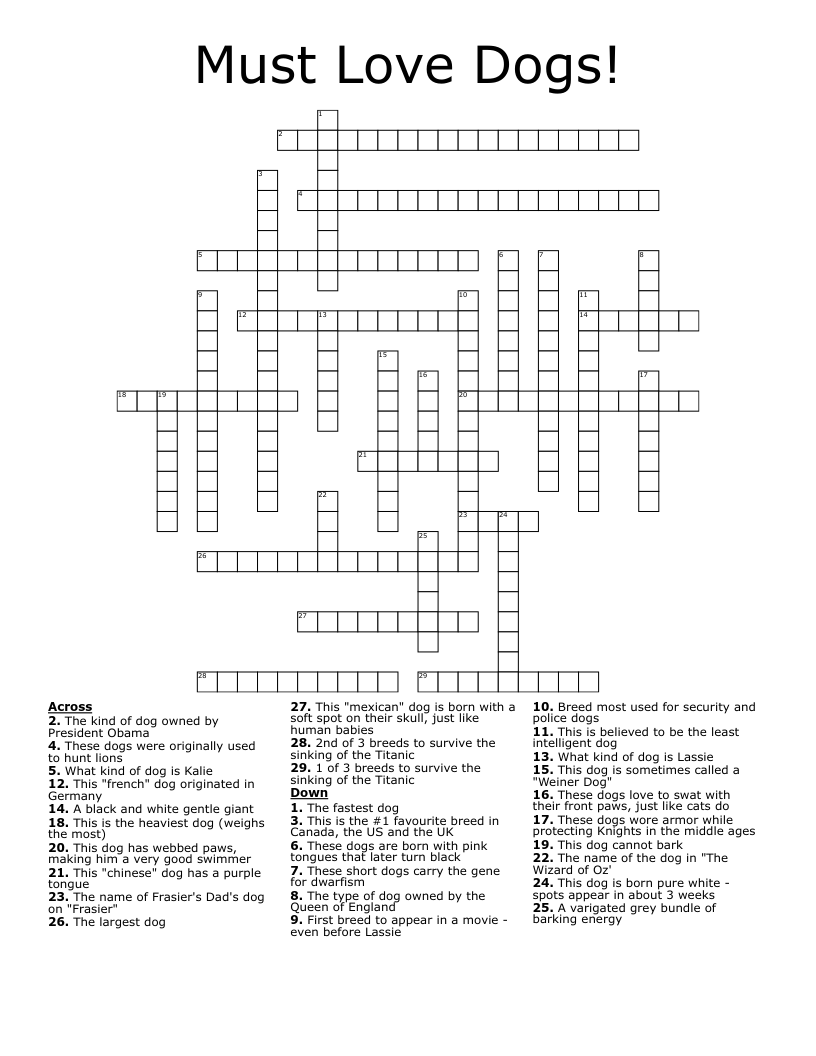 Must Love Dogs Crossword WordMint Must Love Dogs Crossword WordMint