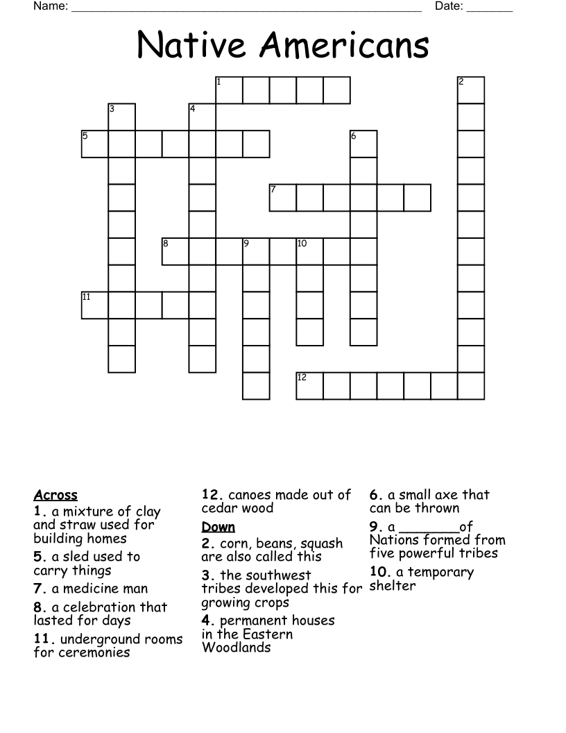 Native Americans Crossword WordMint Native Americans Crossword WordMint