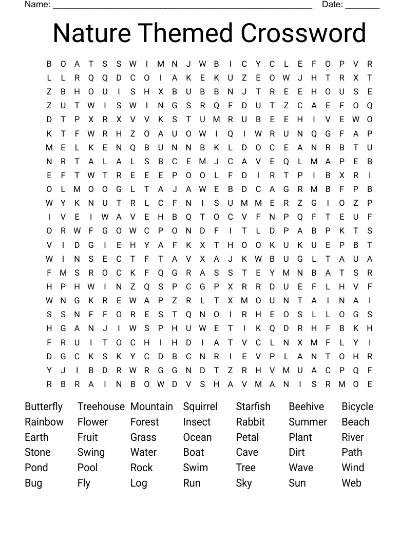 Nature Crossword Puzzles Printable Nature Crossword Puzzles Printable