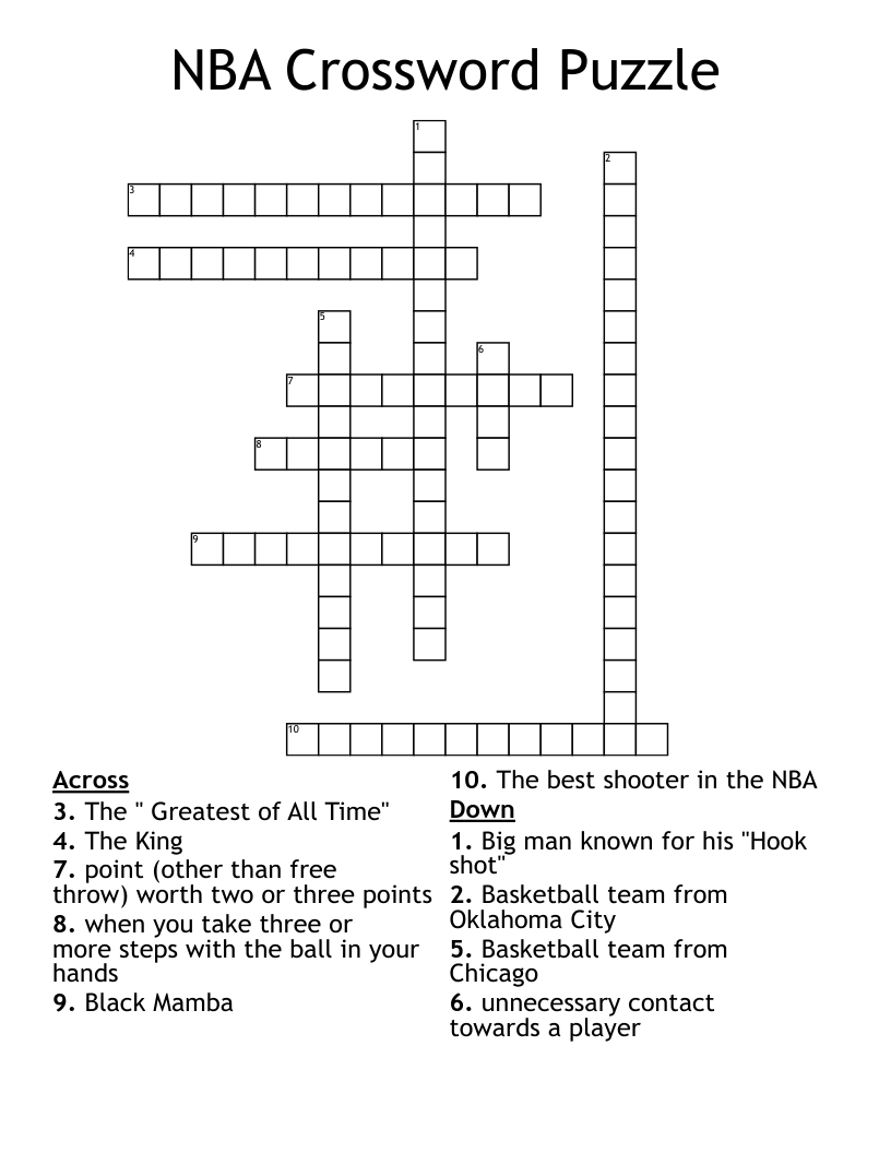 NBA Crossword Puzzle WordMint NBA Crossword Puzzle WordMint