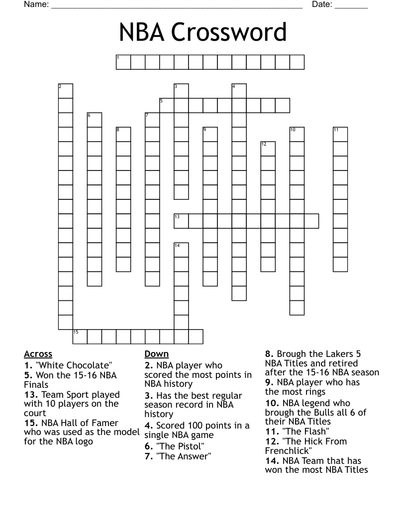 NBA Crossword WordMint NBA Crossword WordMint
