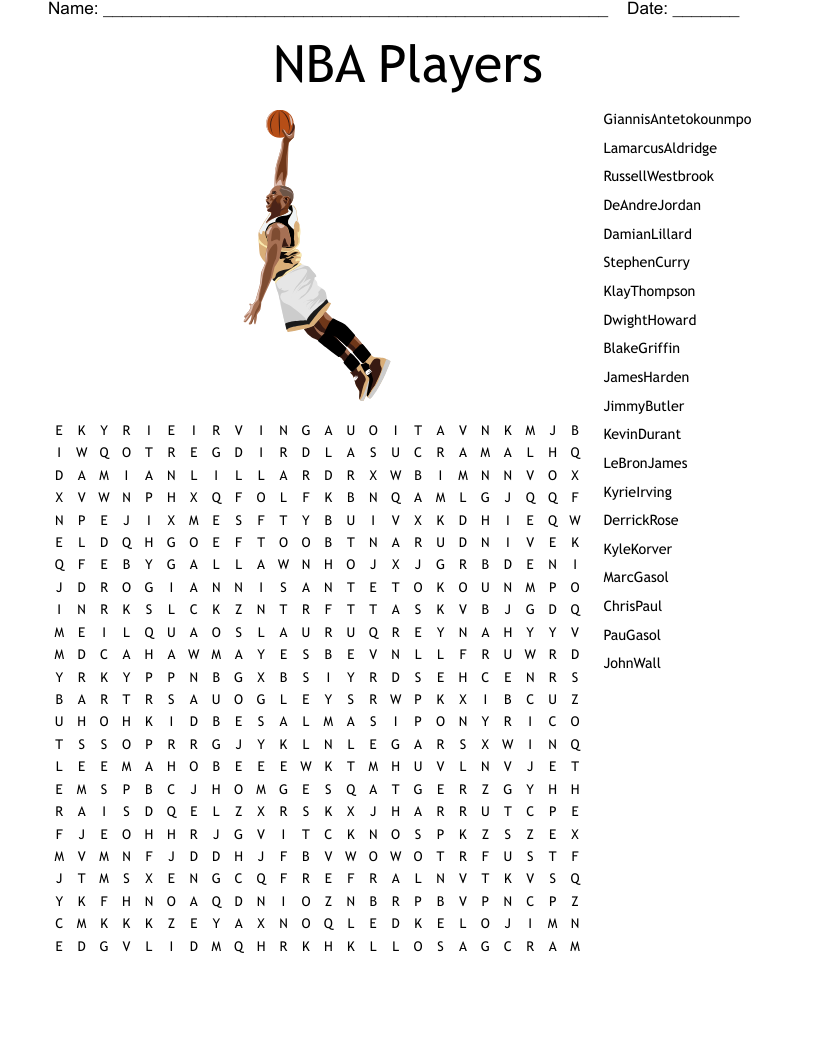 NBA Players Word Search WordMint NBA Players Word Search WordMint