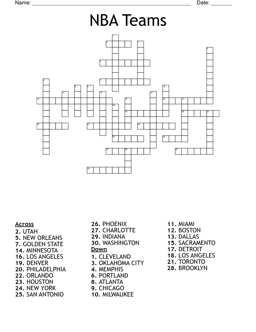 Crossword Puzzles Printable Nba Players Crossword Puzzles Printable Nba Players