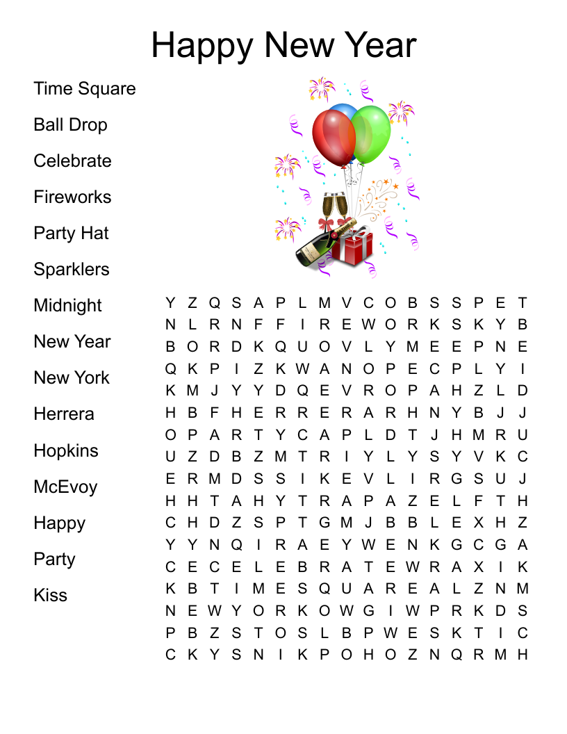New Years Crossword Puzzles Printable