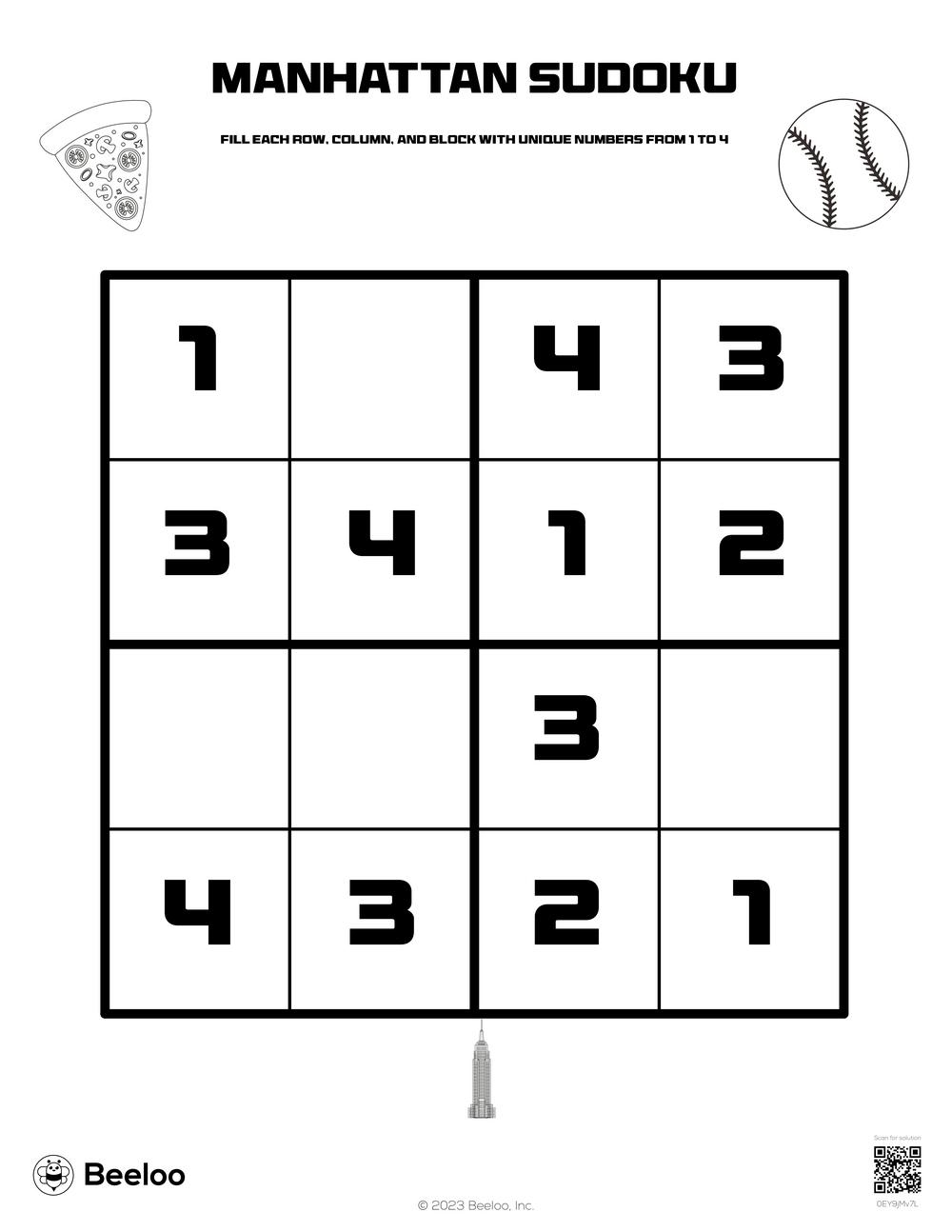 New York City themed Sudoku Puzzles Beeloo Printable Crafts And Activities For Kids