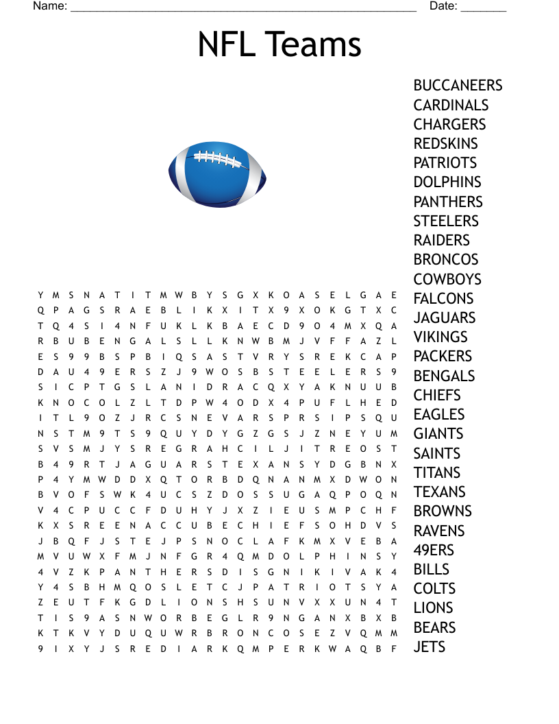 NFL Teams Word Search WordMint NFL Teams Word Search WordMint