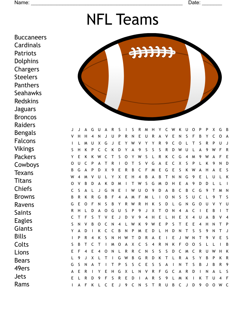 NFL Teams Word Search WordMint NFL Teams Word Search WordMint