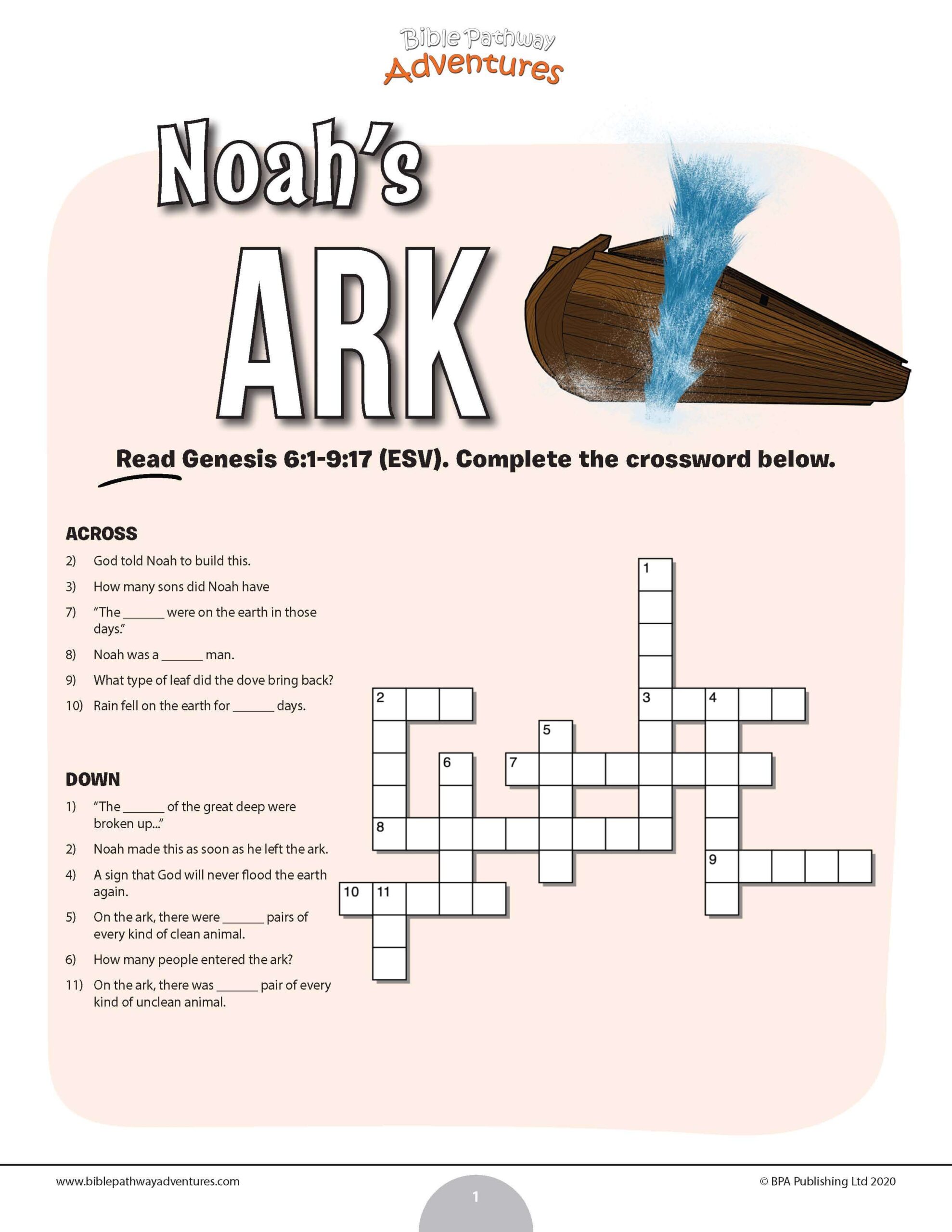 Noah s Ark Crossword Puzzle PDF Bible Pathway Adventures Noah s Ark Crossword Puzzle PDF Bible Pathway Adventures