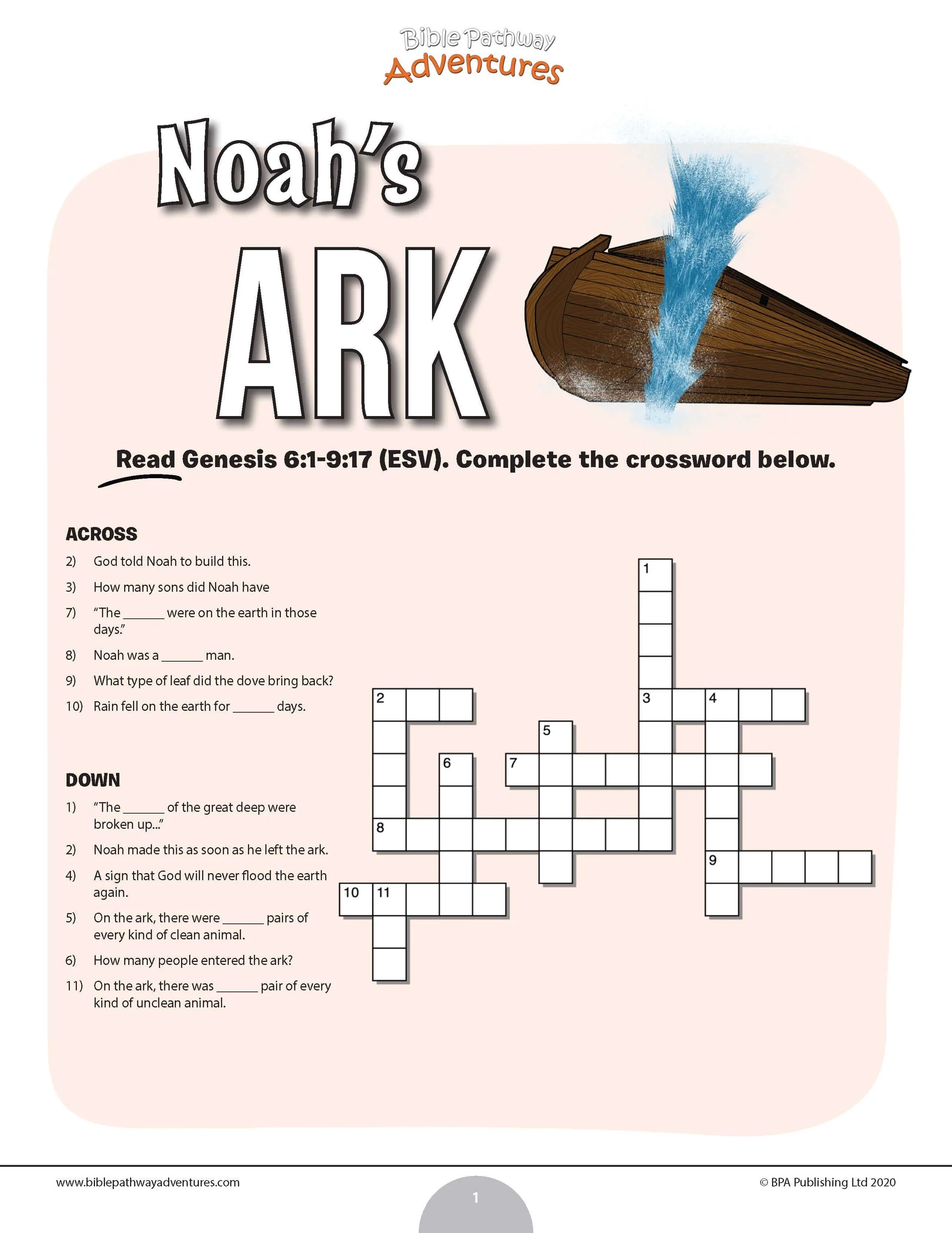 Noah s Ark Crossword Puzzle PDF Bible Pathway Adventures Noah s Ark Crossword Puzzle PDF Bible Pathway Adventures