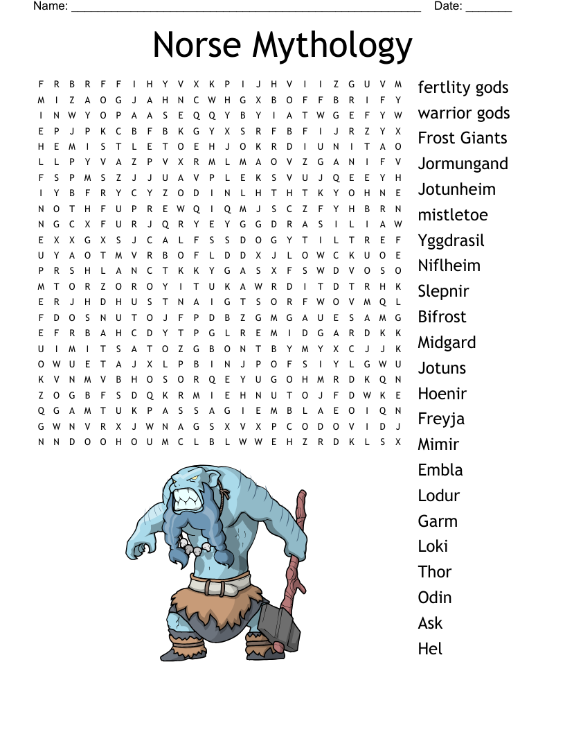 Norse Gods Word Search WordMint Norse Gods Word Search WordMint