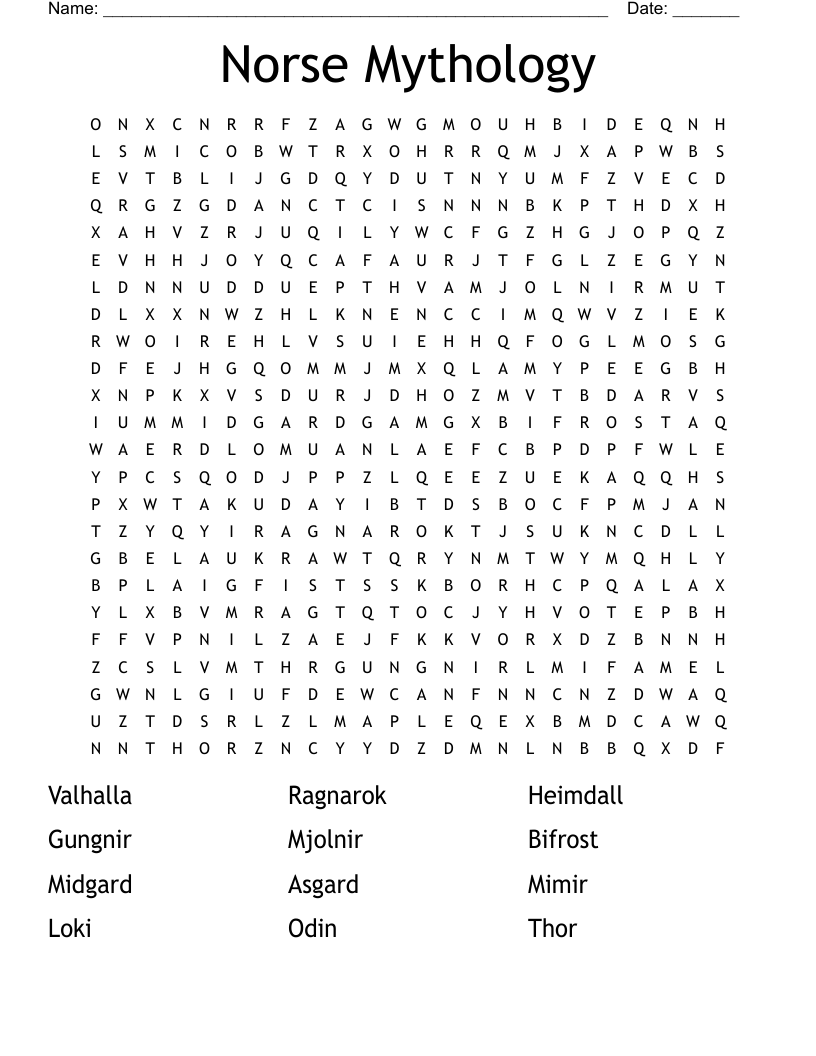 Norse Mythology Word Search WordMint Norse Mythology Word Search WordMint