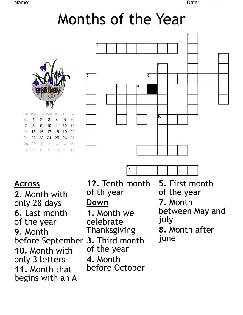 November Crossword Puzzles Kids Printable November Crossword Puzzles Kids Printable