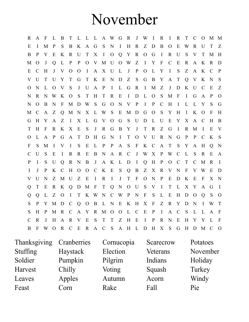 November Word Search WordMint November Word Search WordMint