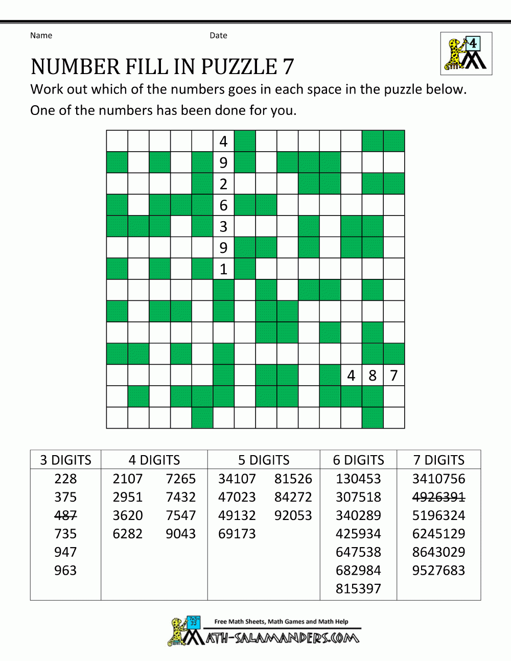 Free Number Crossword Puzzles Printable Free Number Crossword Puzzles Printable
