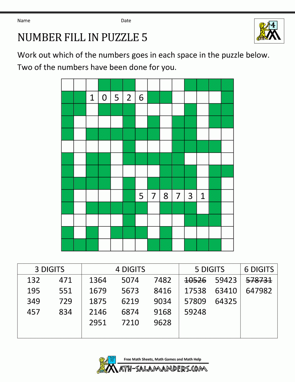 Number Fill In Puzzles Number Fill In Puzzles