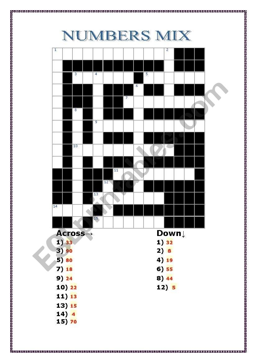 Printable Number Crossword Puzzles Printable Number Crossword Puzzles