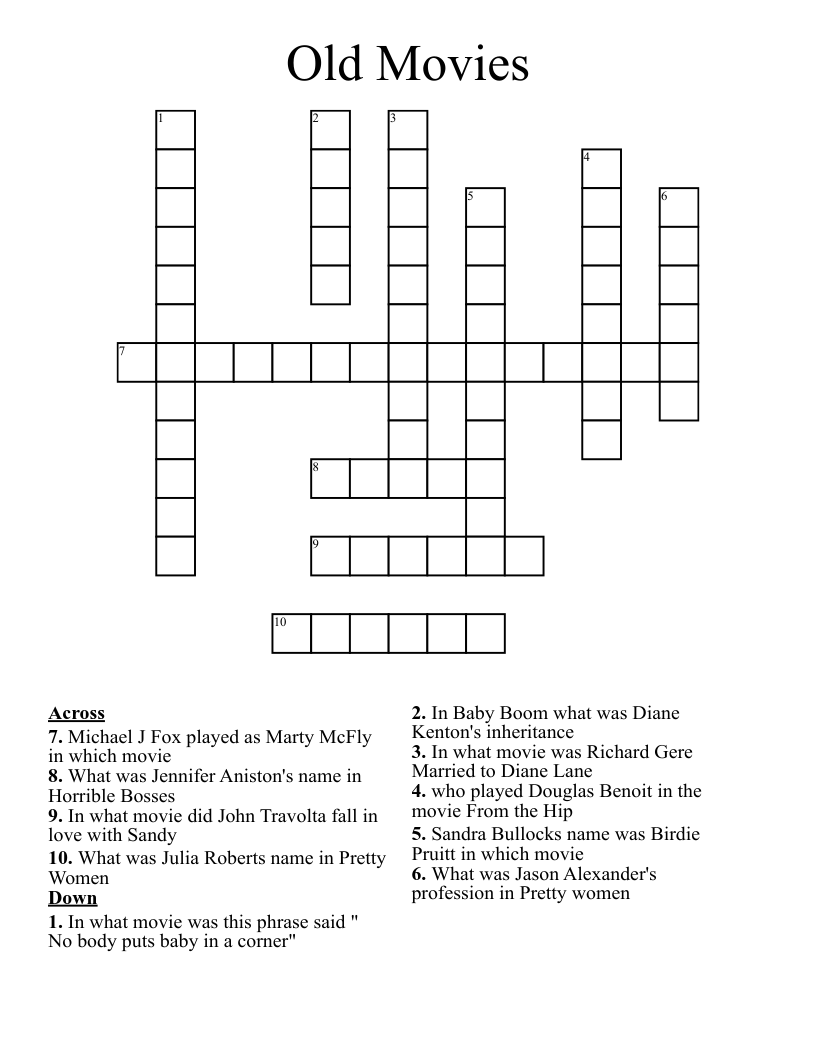 Old Movies Crossword WordMint Old Movies Crossword WordMint