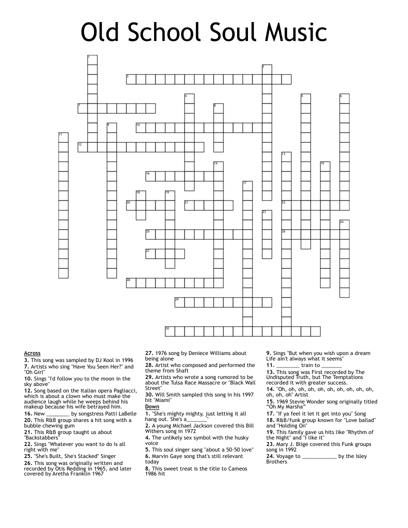 Old School Soul Music Crossword WordMint Old School Soul Music Crossword WordMint