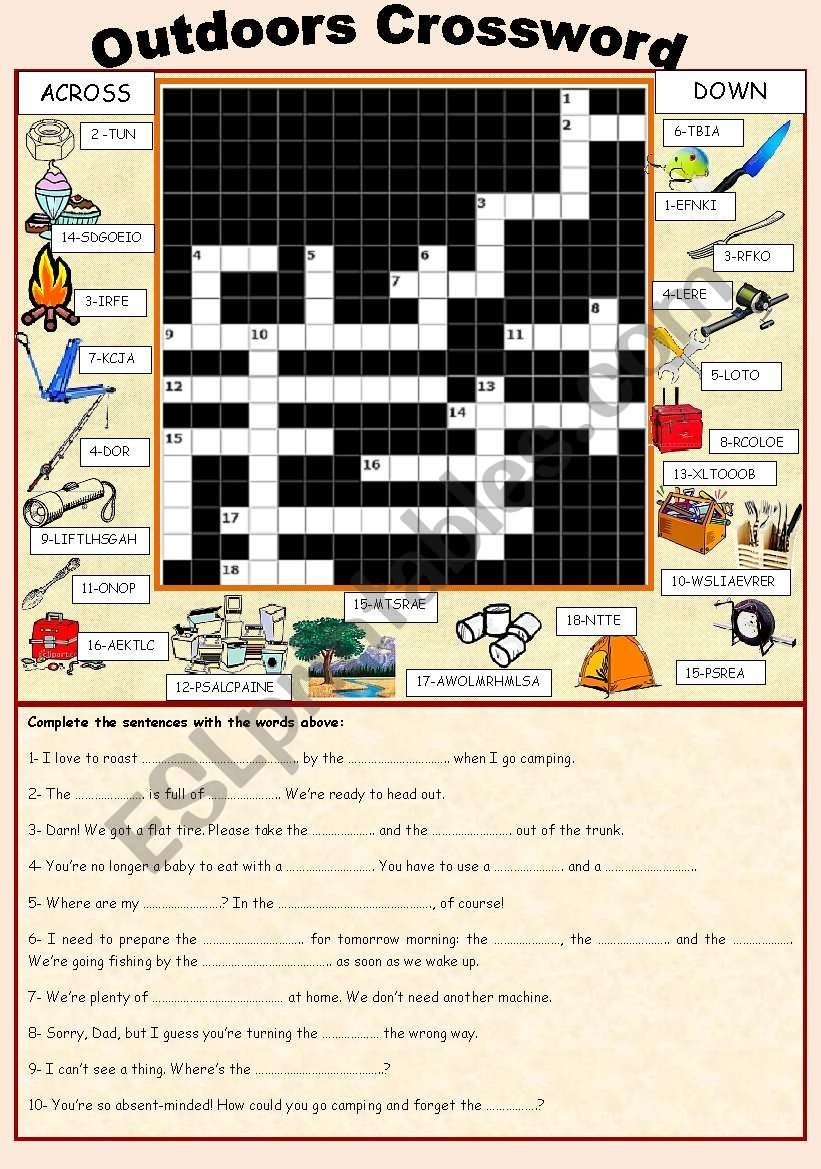 Outdoors Crossword Gap filling ESL Worksheet By Zailda Outdoors Crossword Gap filling ESL Worksheet By Zailda