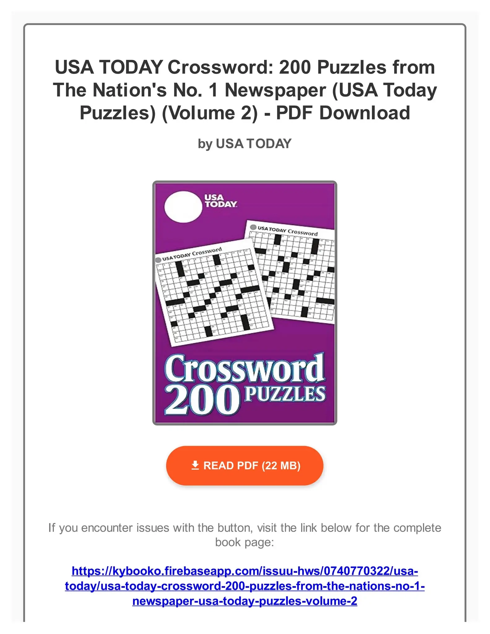 PDF USA TODAY Crossword 200 Puzzles From The Nation 39 s No 1 Newspaper USA Today Puzzles Volume By SimonisSrgw Issuu PDF USA TODAY Crossword 200 Puzzles From The Nation 39 s No 1 Newspaper USA Today Puzzles Volume By SimonisSrgw Issuu