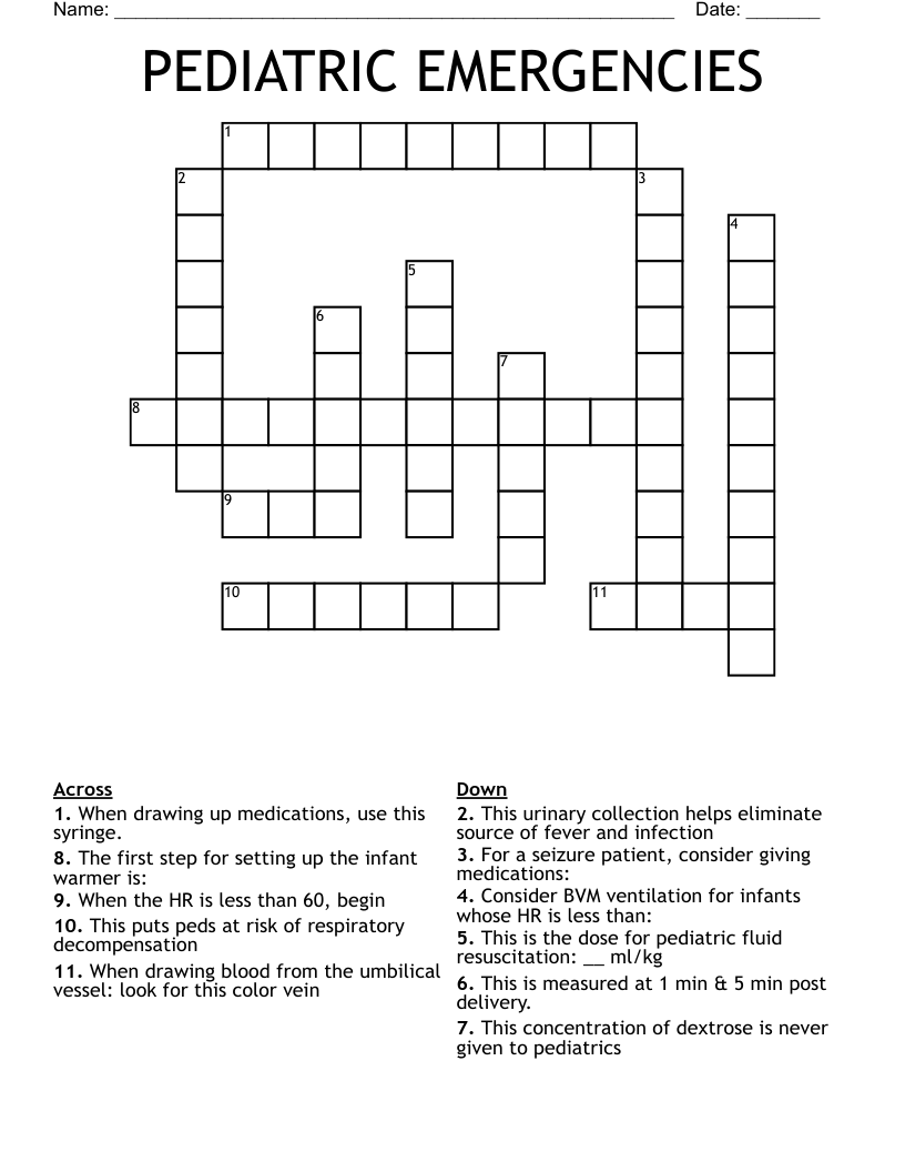 PEDIATRIC EMERGENCIES Crossword WordMint PEDIATRIC EMERGENCIES Crossword WordMint