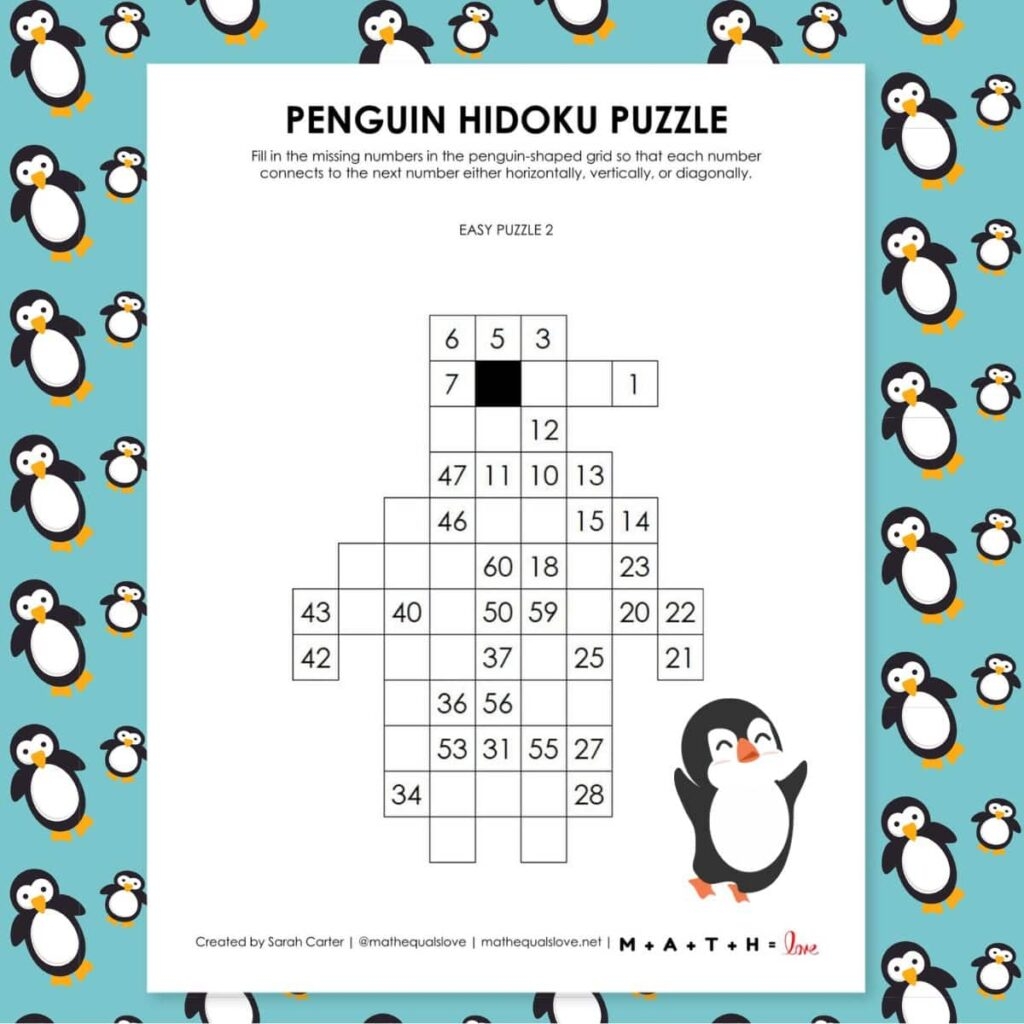 Penguin Hidoku Puzzles Math Love Penguin Hidoku Puzzles Math Love