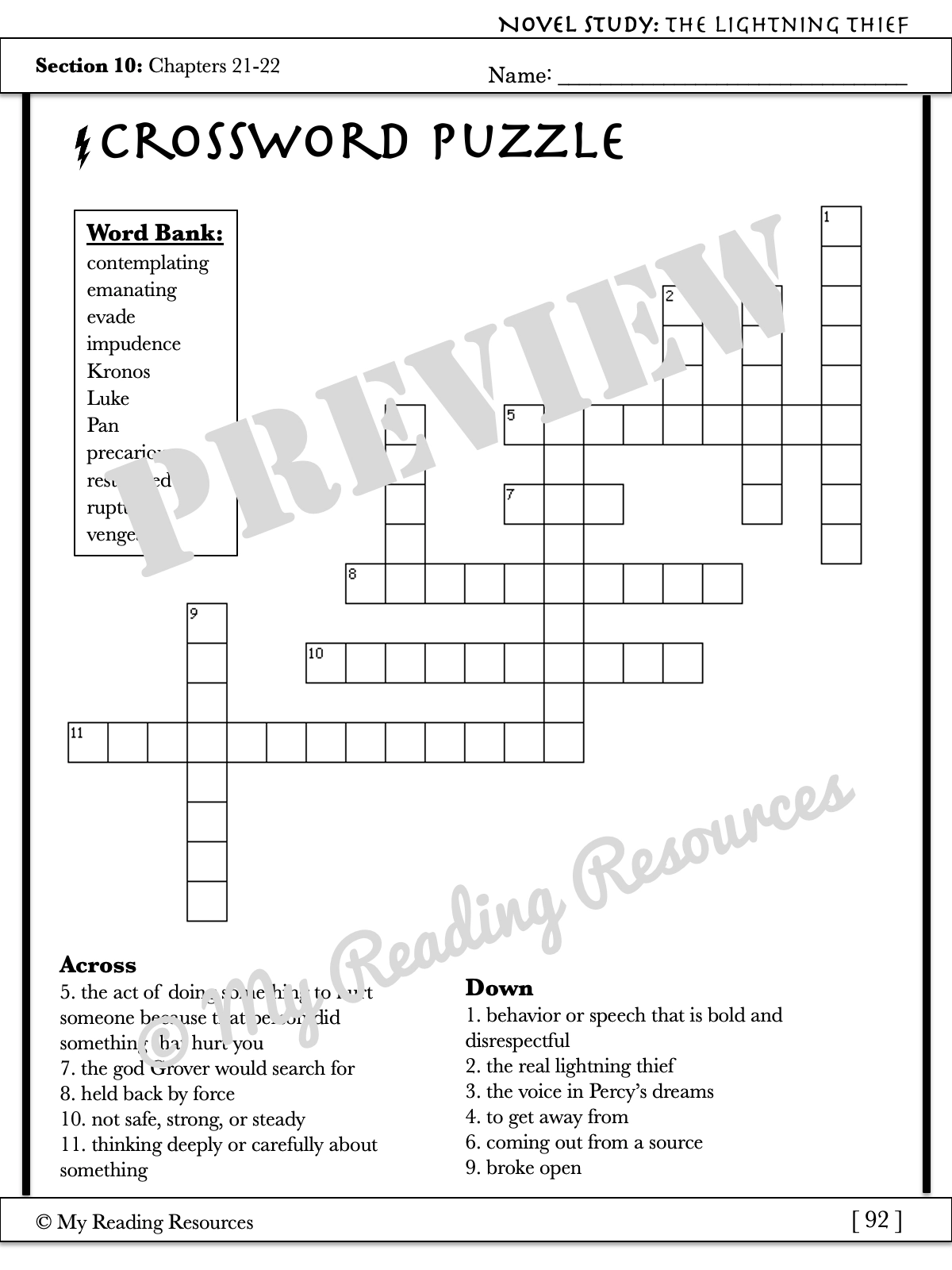 Printable Percy Jackson Crossword Puzzles Printable Percy Jackson Crossword Puzzles