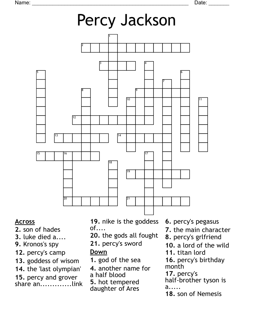 Percy Jackson Crossword WordMint Percy Jackson Crossword WordMint