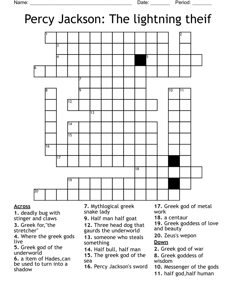 Percy Jackson The Lightning Theif Crossword WordMint Percy Jackson The Lightning Theif Crossword WordMint