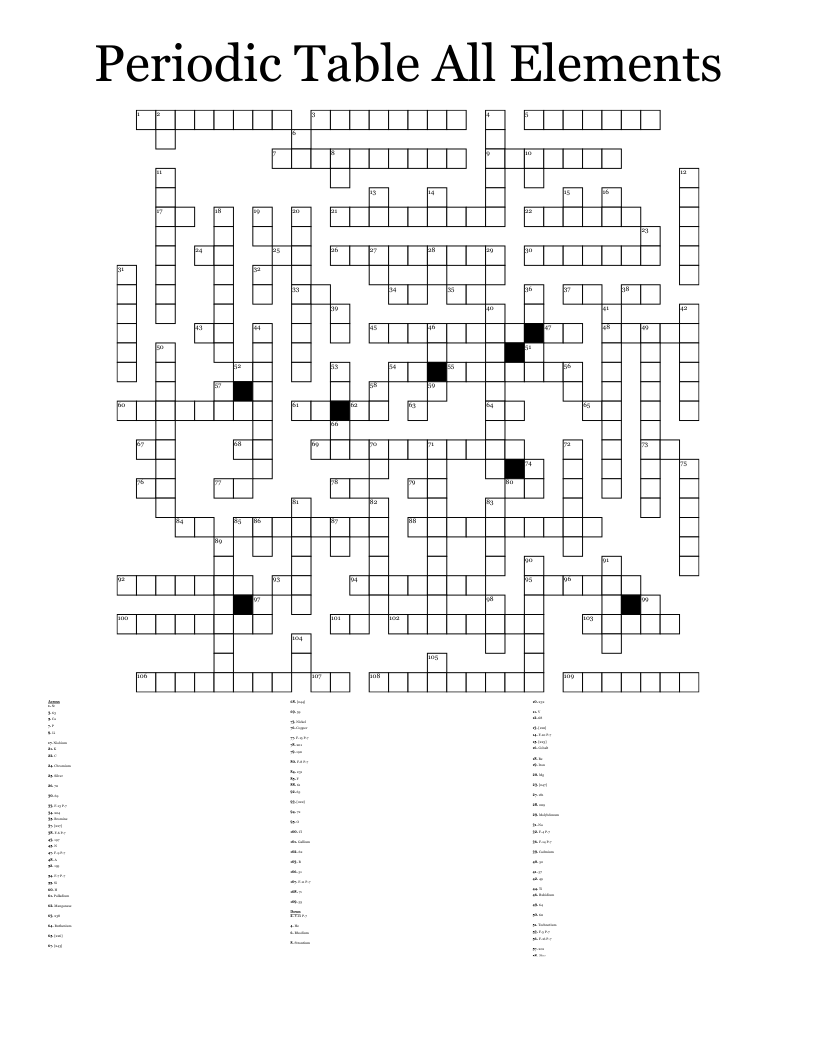 Periodic Table All Elements Crossword WordMint Periodic Table All Elements Crossword WordMint