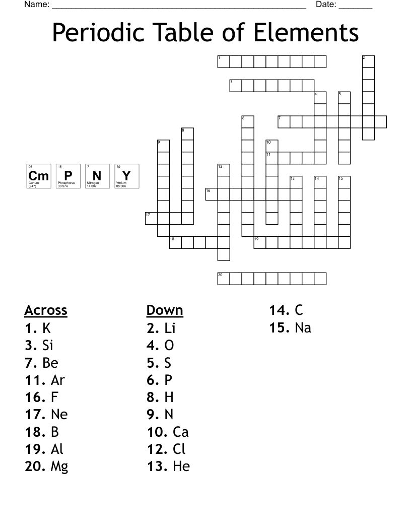 Periodic Table Crossword Puzzles Printable Periodic Table Crossword Puzzles Printable
