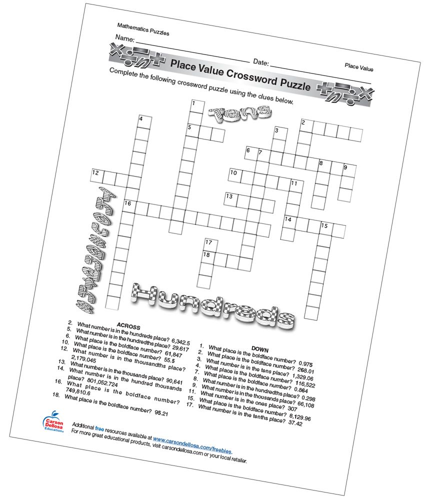 Free Printable Math Crossword Puzzles