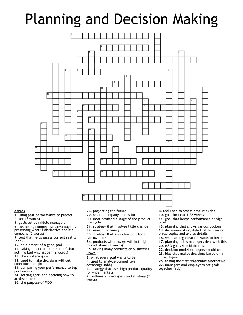 Planning And Decision Making Crossword WordMint Planning And Decision Making Crossword WordMint