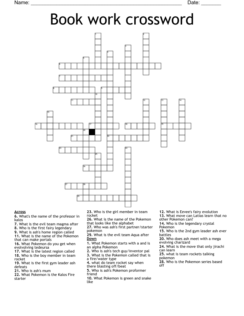 Pok mon Crossword WordMint Pok mon Crossword WordMint