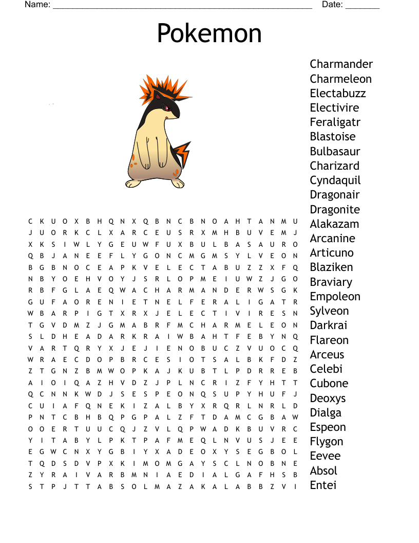 Pokemon Crossword WordMint Pokemon Crossword WordMint